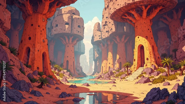 Fototapeta Fantasy Canyon Landscape with Giant Tree Temples