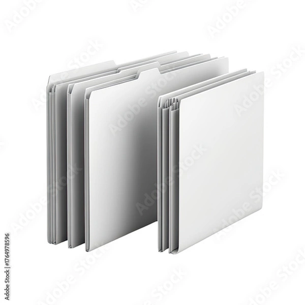 Fototapeta Stacked and opened white file folders against a black background