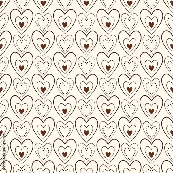 Obraz Sweet understated background. Seamless pattern of small brown hearts. Lots of tiny brown hearts on delicate beige background. A romantic delicate holiday decor
