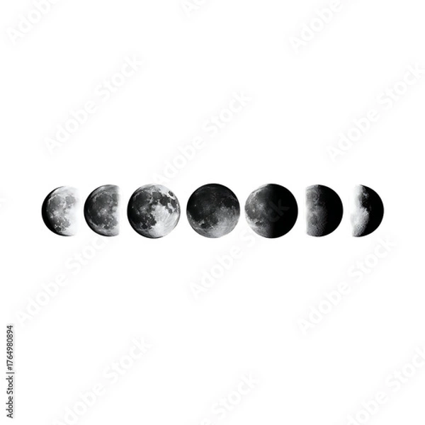 Fototapeta The phases of the moon isolated on transparent background are displayed here