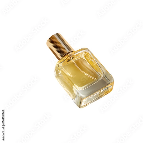Fototapeta Elegant perfume bottle isolated on transparent background with golden accents