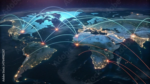 Obraz Global Business Network and World Map Data Connections