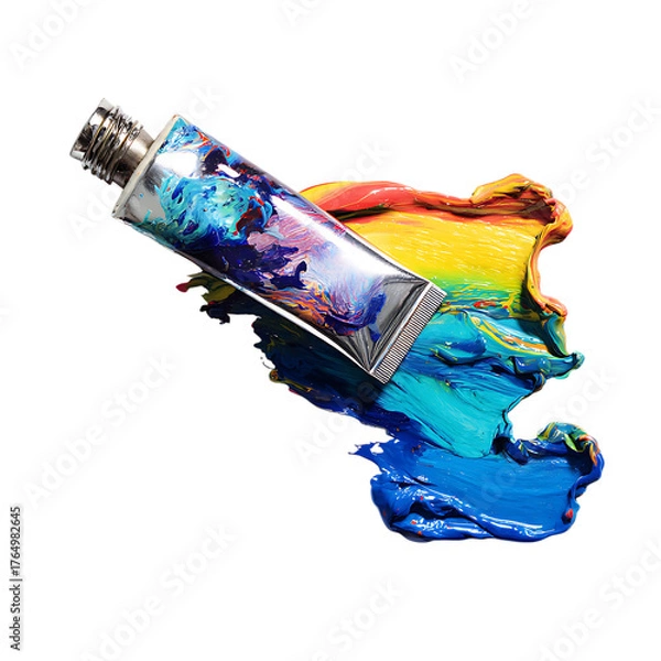 Fototapeta Tube of colorful oil paint isolated on transparent background, a vibrant art supply