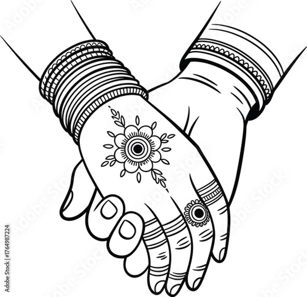 Fototapeta Wedding Hands Holding with Henna and Bangles
