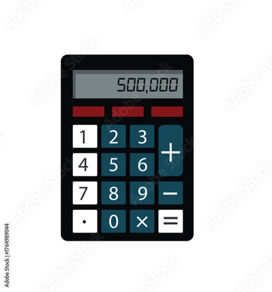 Fototapeta A digital calculator with numbers on a white background is an office object used for business finance and math accounting