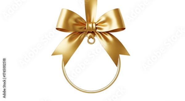 Obraz Golden satin ribbon bow with a small ring isolated on transparent background