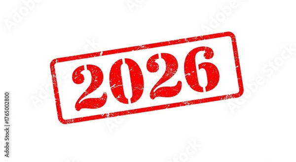 Obraz Red stamp with the year 2026 isolated on transparent background