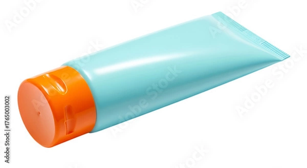 Obraz A turquoise squeeze tube with an orange fliptop cap isolated on transparent background