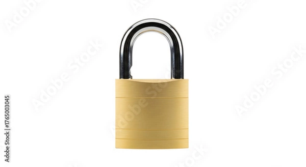 Obraz A brass padlock with a silver shackle isolated on transparent background