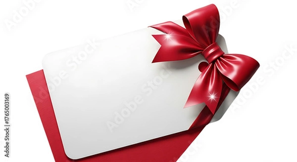 Obraz Blank gift tag with red ribbon and bow isolated on transparent background