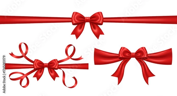 Obraz Collection of red satin ribbon bows isolated on transparent background