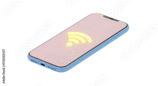 Obraz Smartphone displaying a glowing yellow wifi symbol isolated on transparent background