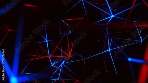 Obraz An abstract network, made in dark tones with bright red and blue lines, creates a sense of depth and movement. Subtle connections and nodes form a digital structure reminiscent of technological or neu