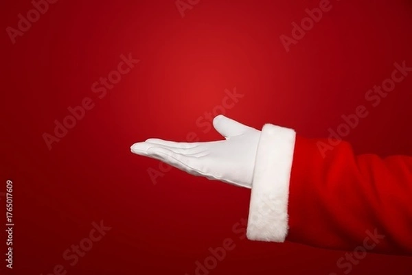 Obraz santa hand holding mockup on red background