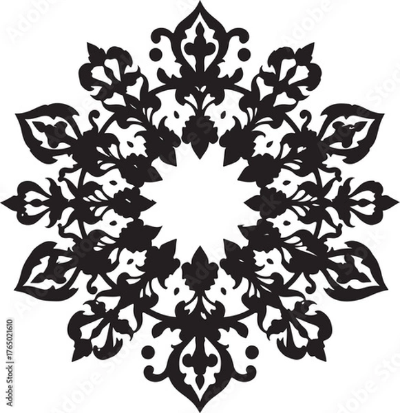 Obraz Black and White Floral Mandala with Leafy Accents
