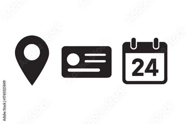 Fototapeta Location, ID Card, and Calendar Line Icons Set | Business and Office Symbol Collection