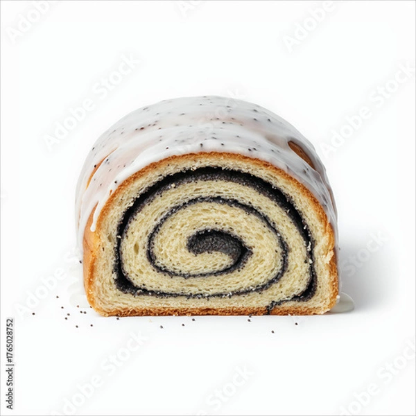 Fototapeta A delicious slice of swirl poppy seed roll cake