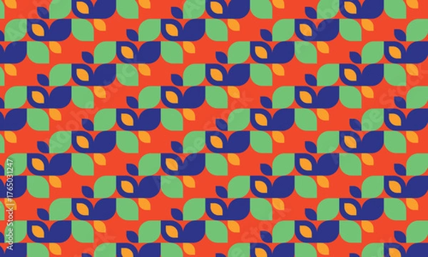 Fototapeta Retro geometric colorful leaf pattern. Bright abstract vector seamless ornament for cover, background, textile, fabric, interior, ceramic, wallpaper, paper decoration