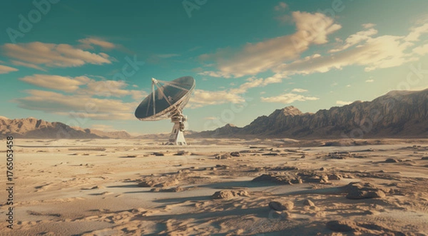 Obraz Giant Radio Telescope Standing Alone in Vast Desert Under Clear Blue Sky
