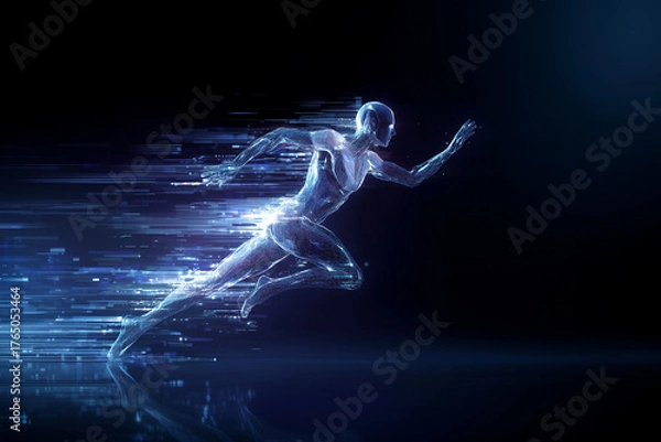 Obraz Radiant Digital Human Figure Bursting with Energy and Flowing Data Streams