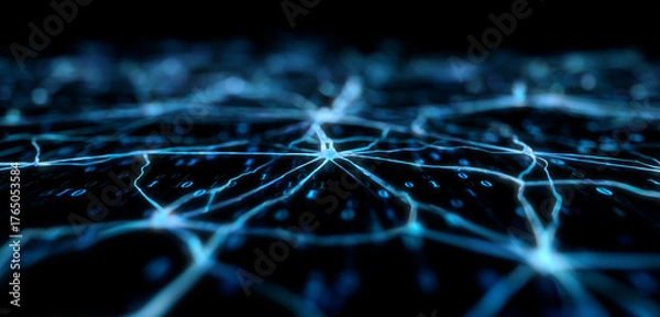 Obraz Glowing Neural Network Core with Blue-White Synapses in Darkness