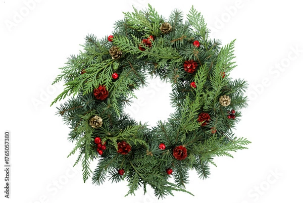 Fototapeta Christmas wreath isolated on white background with clipping path. Christmas decoration.