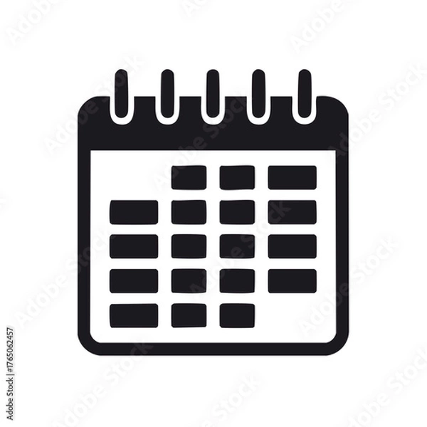 Fototapeta Minimalist black and white calendar icon with a grid of dates and spiral binding