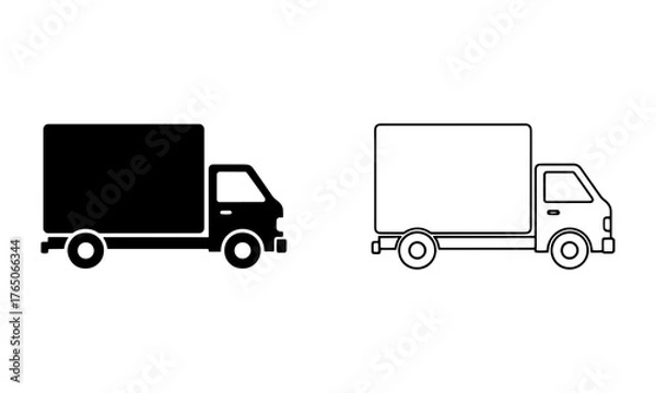 Fototapeta Delivery truck icon in black and outline. representing transportation, logistics and shipping services with speed vector