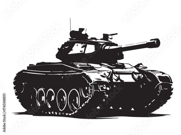 Fototapeta Military tank silhouette on white background. Military tank vector silhouette design. Vector illustration.