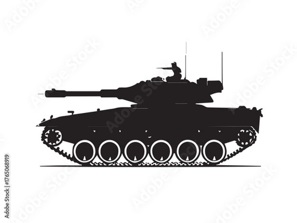 Fototapeta Military tank silhouette on white background. Military tank vector silhouette design. Vector illustration.