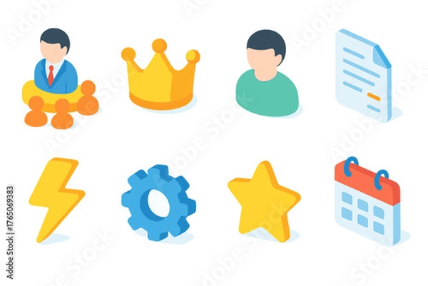 Fototapeta Business management and planning icon set. 3D style icons for office tools and events.