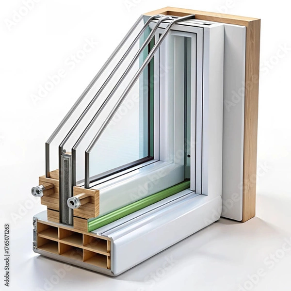 Fototapeta A cross-section of an energy-efficient window, displaying