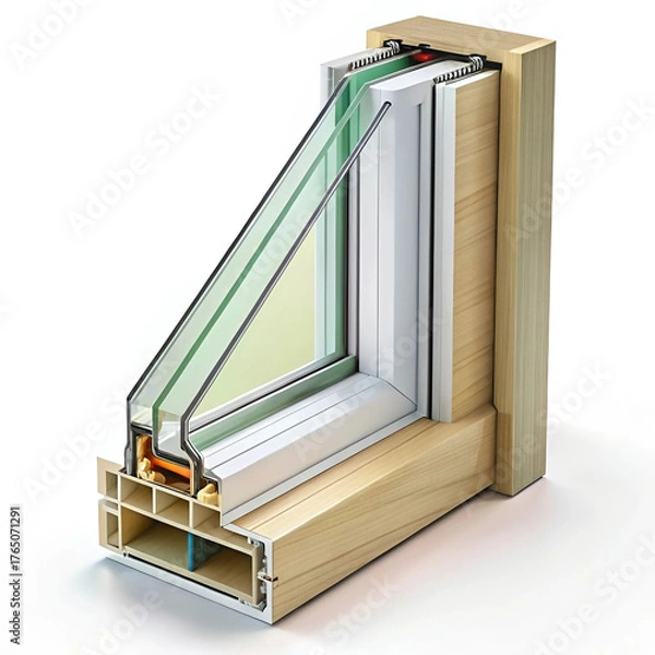 Fototapeta A cross-section of an energy-efficient window, displaying
