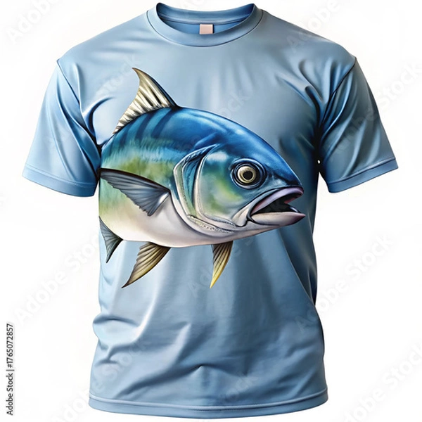 Fototapeta Front of a T-shirt featuring a giant trevally fish design,