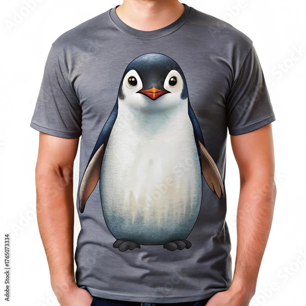 Fototapeta Front of a T-shirt featuring a penguin design, combining