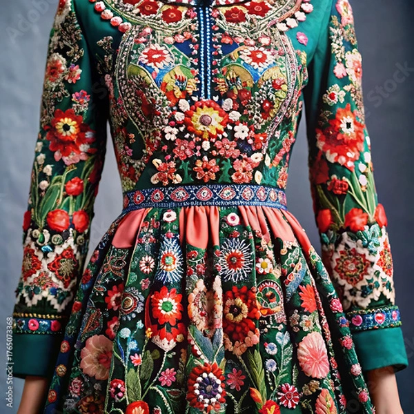 Fototapeta A fully embroidered dress adorned with intricate patterns