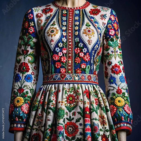 Fototapeta A fully embroidered dress adorned with intricate patterns