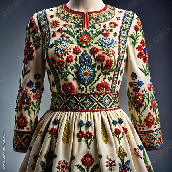 Fototapeta A fully embroidered dress adorned with intricate patterns