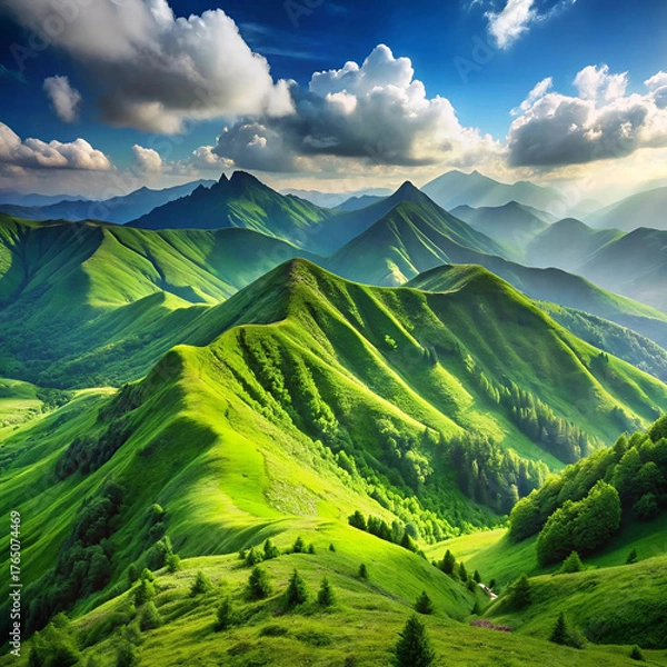 Obraz Green mountains in summer, isolated on a white background,