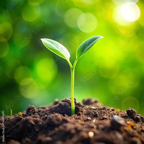 Fototapeta A stock photo of two green sprouts, symbolizing new growth