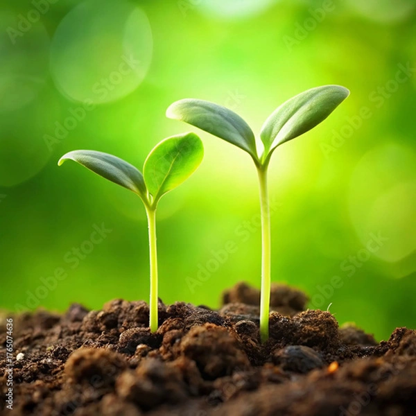 Fototapeta A stock photo of two green sprouts, symbolizing new growth