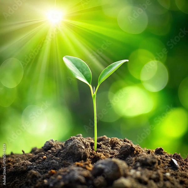 Fototapeta A stock photo of two green sprouts, symbolizing new growth
