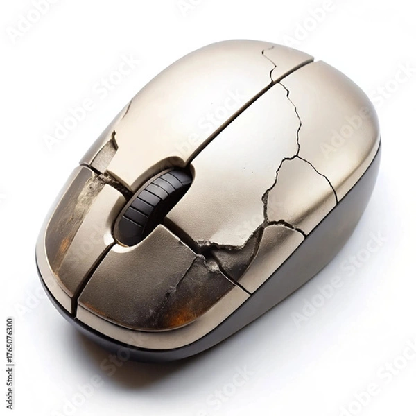 Fototapeta A high-angle view of a damaged computer