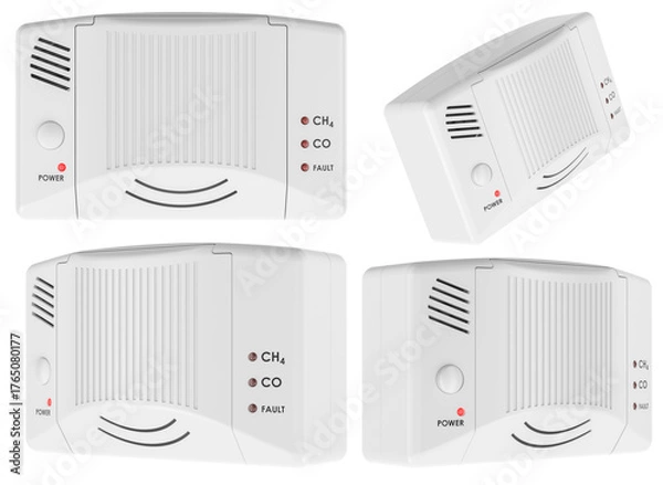 Fototapeta Methane and carbon monoxide gas detector, shown from multiple angles. 3D rendering