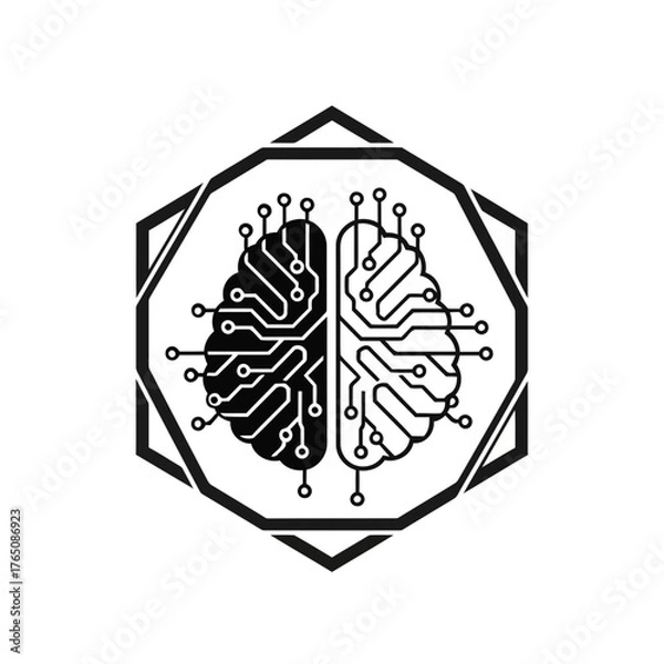 Obraz Vector illustration of artificial intelligence brain concept digital brain with electronic circuit board texture machine learning and future technology