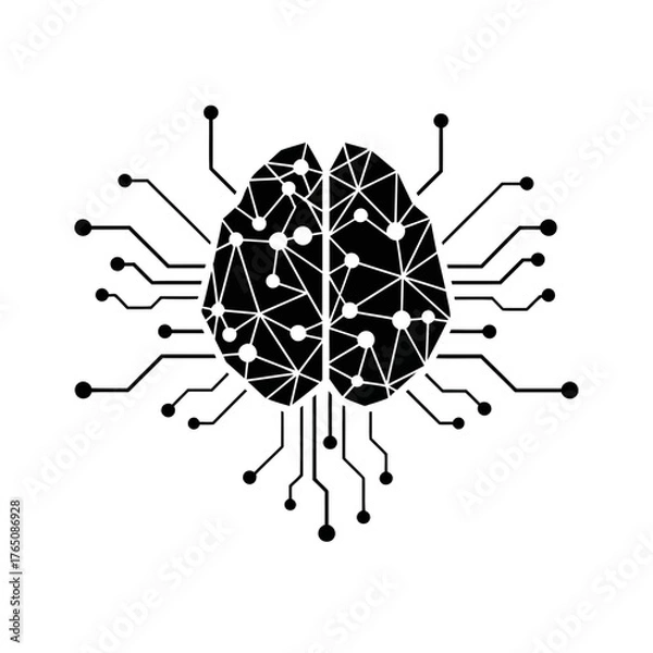 Obraz Vector illustration of artificial intelligence brain with circuit board symbolizes the fusion of human intellect and technological advancement, representing innovation