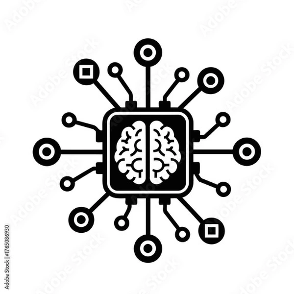 Obraz Vector illustration of microchip brain symbolizes artificial intelligence, advanced technology, and the integration of human intellect with electronics