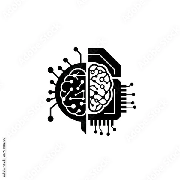 Obraz Vector illustration of artificial intelligence concept with brain and circuit board symbolizes the integration of human intelligence with technology, showcasing machine learning