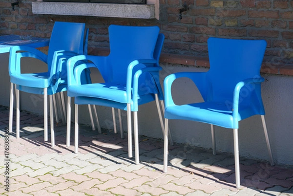 Obraz blue chairs in a cafe
