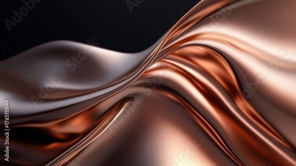 Fototapeta Wavy, smooth metallic material curves elegantly, showing reflective rose gold and copper tones